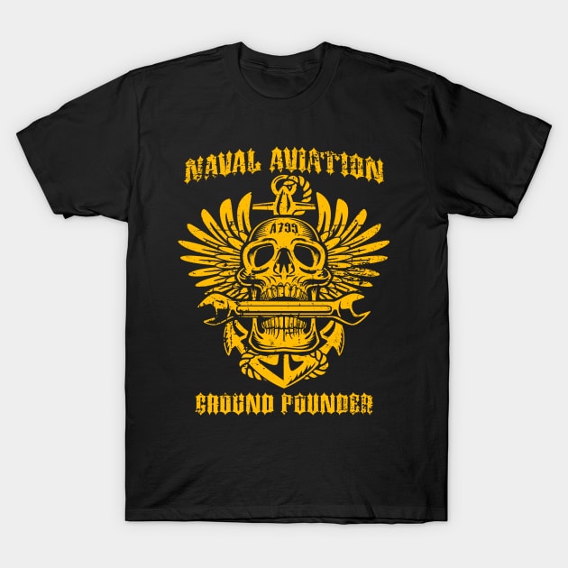 Naval Aviation Ground Pounder Vintage Skull Wings and Wrench T-Shirt by hobrath